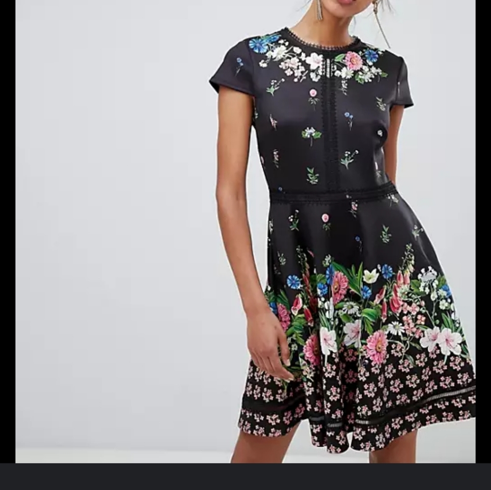 Ted Baker black flair Daisie Floral dress size 2